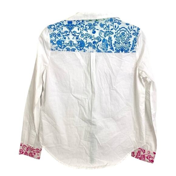 Roller Rabbit Aitona Long Sleeve Collar Poplin Button Down White Print Shirt XS - Picture 8 of 8